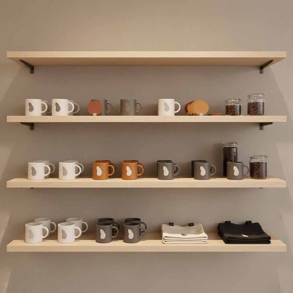 Branded Tassen und Accessoires im Café